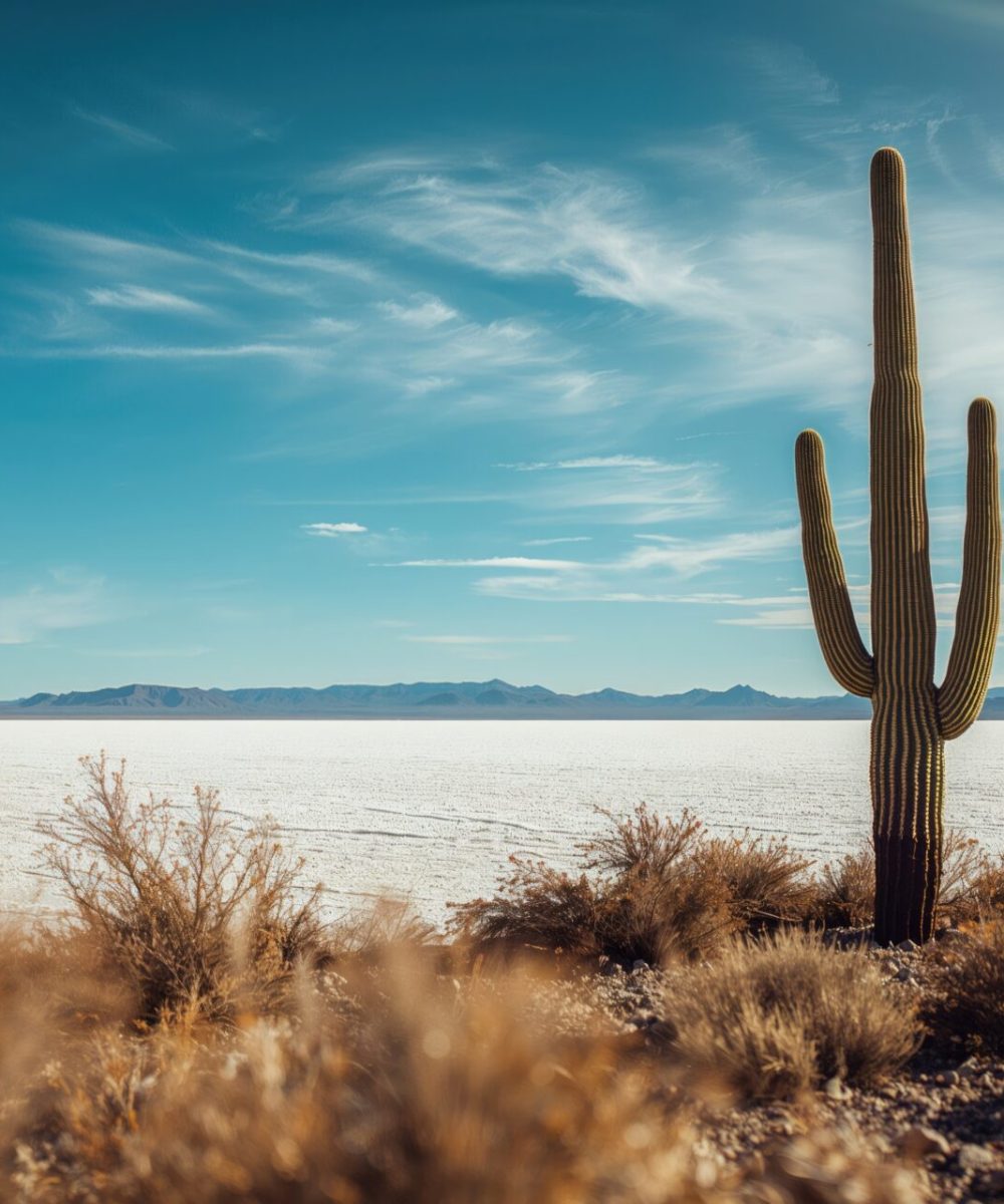 Incahuasi island cactus amid the salt flat Salar de Uyuni